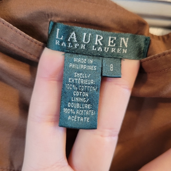 Vintage Lauren Ralph Lauren Brown Cotton A-line Midi Circle Skirt - Picture 3 of 3